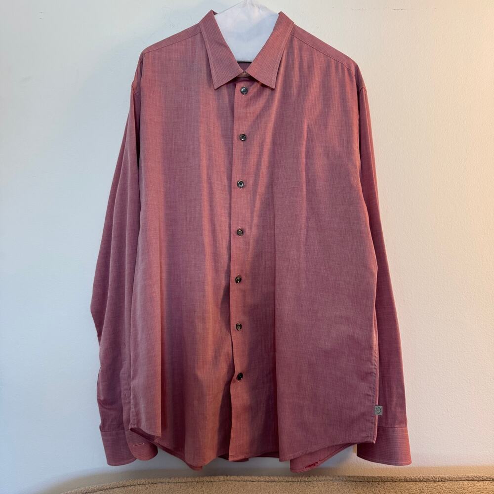 Armani Collezioni Men’s Cotton Herringbone Shirt Pink Red XXL Italian Designer